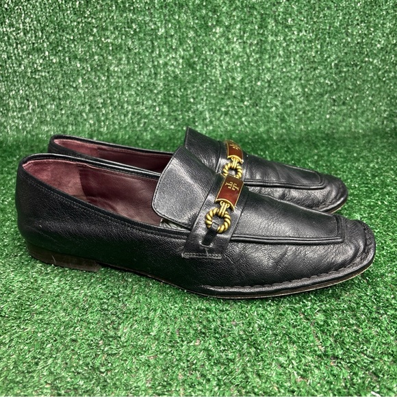 Tory Burch Shoes - Tory Burch Black Leather Loafers with Gold-Tone Bit 10.5 FITS LIKE 11-11.5